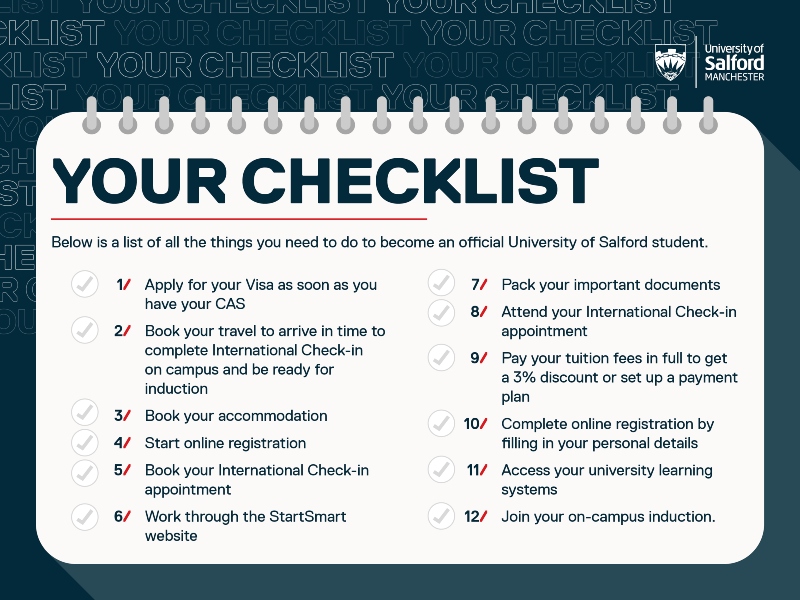 Checklist For New International Students | University Of Salford